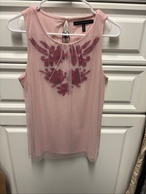 White House Black Market Pink Sheer Embroidered Camisole